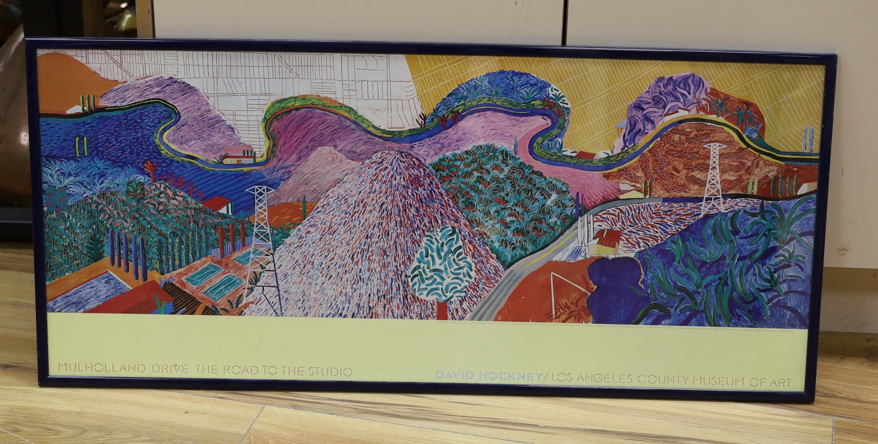 David Hockney, colour poster, 'Mulholland Drive, The Road to the Studio' Exhibition, 42 x 96cm